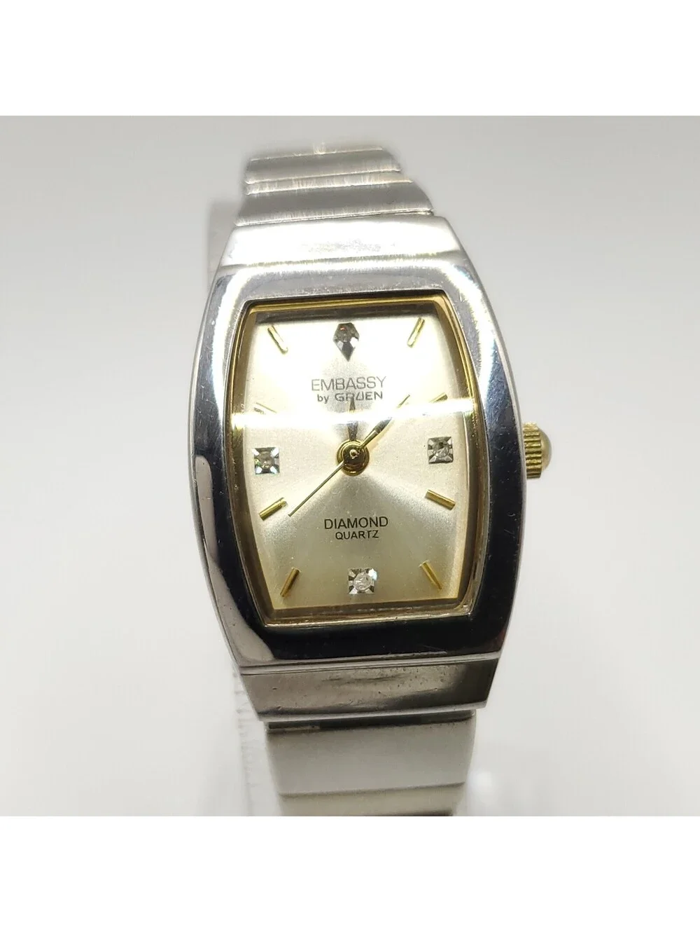 Embassy By Gruen Diamond Watch Women New Battery 20mm Silver Tone